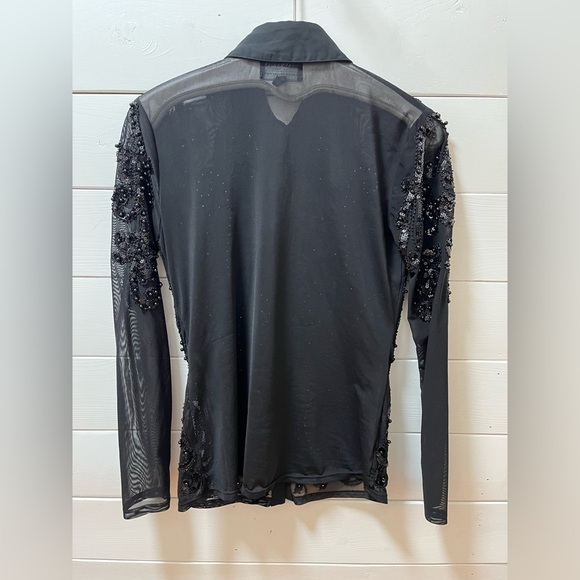 FRANK Lyman Design Collection Beaded Mesh Black Blouse - Size S - Picture 8 of 11